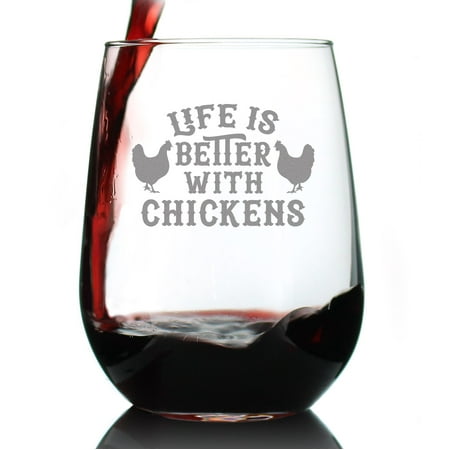 

Life is Better with Chickens Stemless Wine Glass - Cute Chicken Themed Decor & Mama Hen Gifts for Women - Large