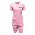 thumbnail image 4 of JNGSA Club Outfits for Women 2 Piece Sets,2023 Women's Plus Size Outfit Sets Casual Wrap Blouse with Chest Pockets and Shorts Two Piece Yoga Running Workout Set Pink, 4 of 4