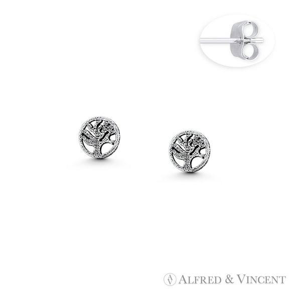 Tree-of-Life Etz Chaim Charm 5mm Stud Earrings in Oxidized .925 Sterling Silver