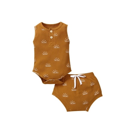 

IZhansean Infant Baby Girl Boy Summer Clothes Outfits Ribbed Sleeveless Romper Tank Top +Short Pants Set