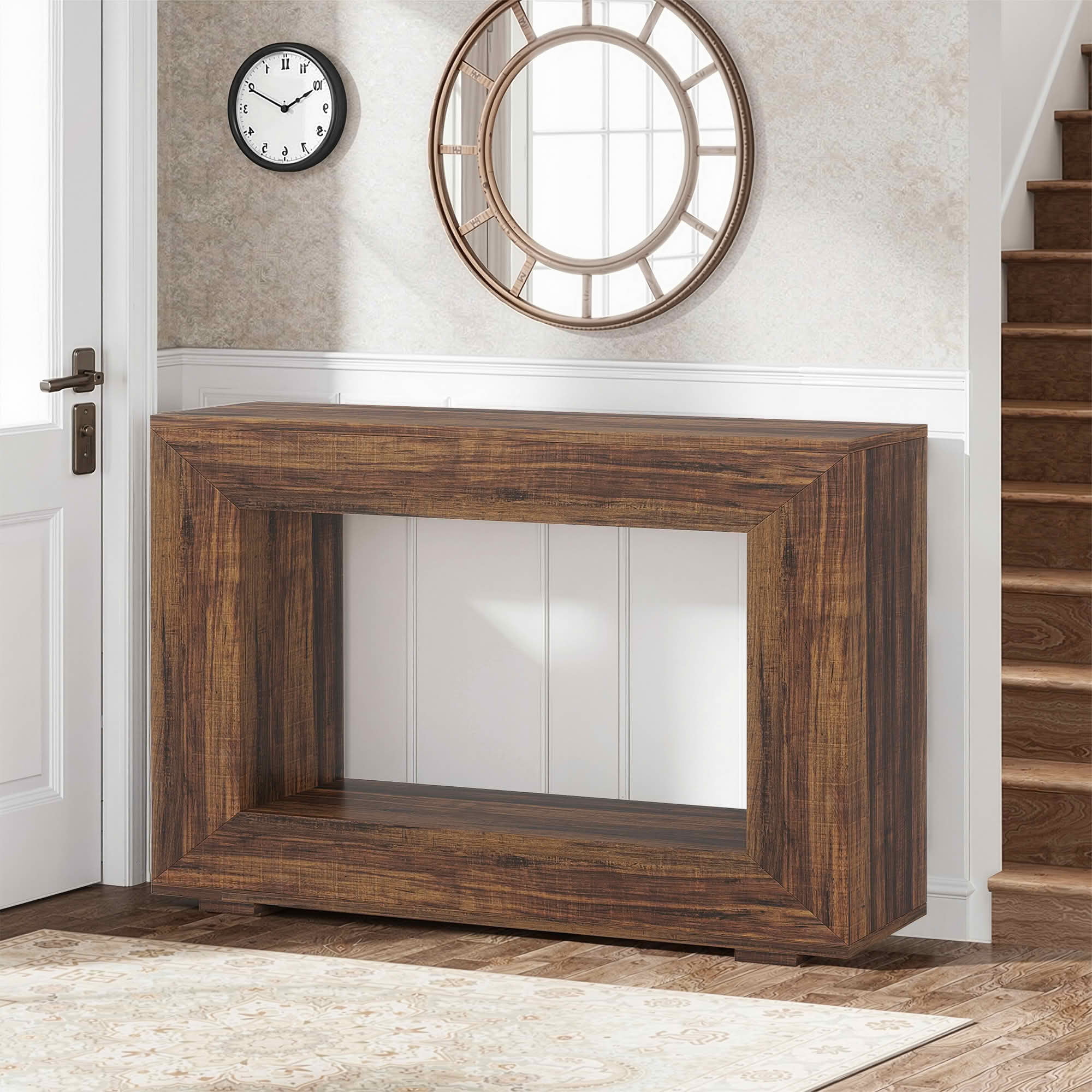 MAYEERTY 47.2" Farmhouse 2-Tier Console Table, E1 MDF Square Leg Entryway Sofa Table with Adjustable Anti-Slip Pads