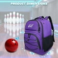 thumbnail image 6 of WOLT Purple Bowling Ball Bag 2Ball Bowling Backpack with Protective Foam Padded & Shoe Compartment, 6 of 7