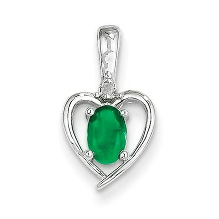 14k White Gold 6x4 Oval Genuine Emerald Diamond Pendant. Gem Wt- 0.37ct