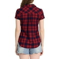 thumbnail image 4 of MODA NOVA Juniors Cotton Boyfriend Button Front Short Sleeves Plaid Shirt S Red Blue, 4 of 6