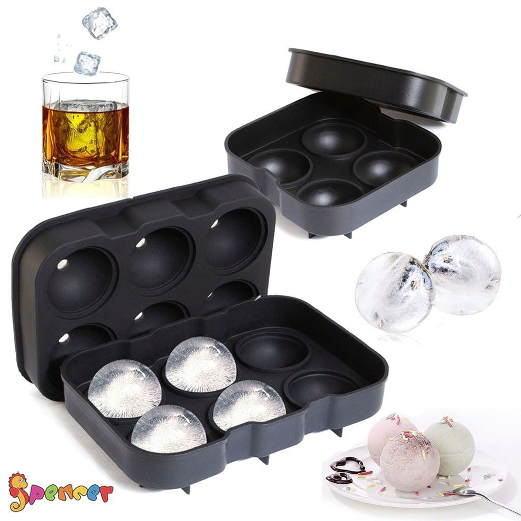2-Inch Sphere Ice Tray – Makes 6 Balls: Perfect for Commercial Bars or Home Use – Constructed from Durable Black Silicone – Dishwasher Safe – 1-ct –