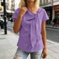 thumbnail image 4 of FchengtaiS Women's Short Sleeve Business Casual Shirts Elegant Knot Neckline Tops Summer Cotton Linen Blouse, 4 of 7