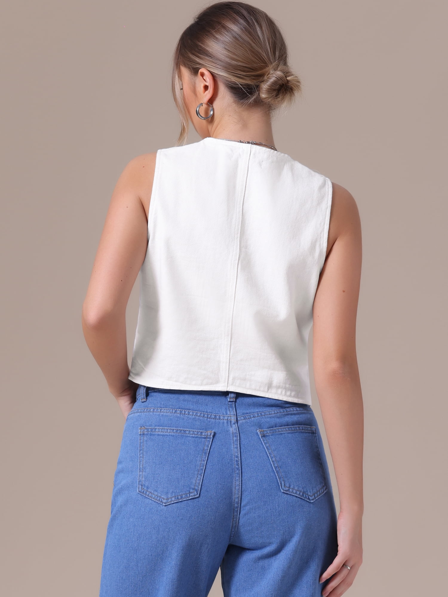DARING DIVA Women's V Neck Waistcoat Top Casual Jean Vests M White