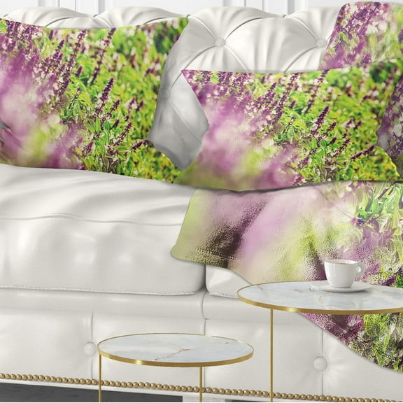 Designart Beautiful Mint Flowers in Garden - Floral Throw Pillow - 12x20