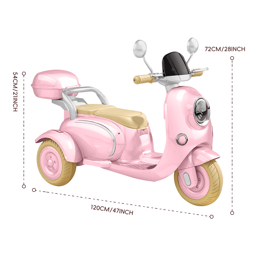 Hot Pink 12V Girl Motorcycle 3-Wheeler Battery Tricycle for Kid with Bluetooth Music LED Lights