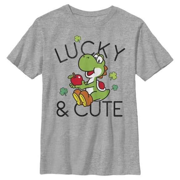 Boy's Nintendo Super Mario Yoshi St. Patrick's Lucky and Cute  Graphic Tee Athletic Heather Medium