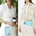 thumbnail image 7 of For iPhone 14 Plus RFID Blocking Protective Purse Wallet Case Magnetic Organ Style Flip Cover Multi-Card Slots Pocket With Detachable Shoulder Strap And Wrist Strap,Blue,For iPhone 14 Plus, 7 of 7