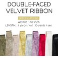 Velvet Ribbon 11/2 inch Wide DoubleSided Glossy Fabric Ribbons for