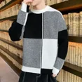 thumbnail image 2 of Suéter de punto para hombre, jersey de retazos a cuadros, ropa para hombre, liso, verde, clásico, cálido, sudadera de gran tamaño, overfit, 2 of 5