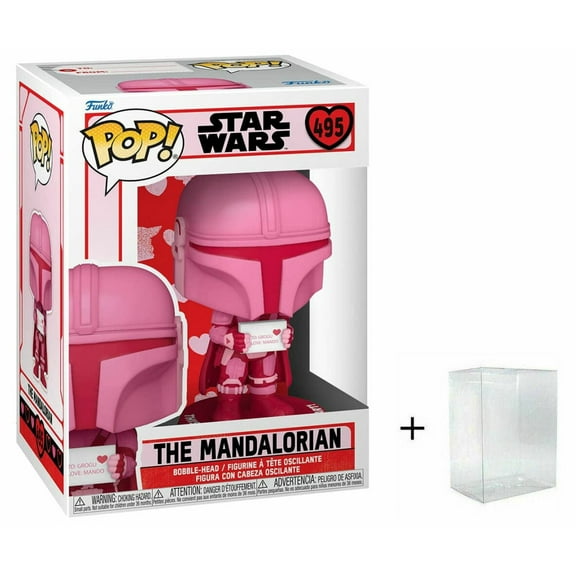 Funko Pop! Star Wars Valentines Pink Mandalorian w/ Card Grogu-Mando 495 - Protector Included