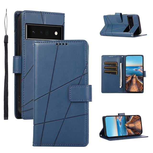 Google Pixel 6 Pro Case ,Vintage PU Leather Flip Cover Card Slots Magnetic Kickstand Hand Strap Case for Google Pixel 6 Pro
