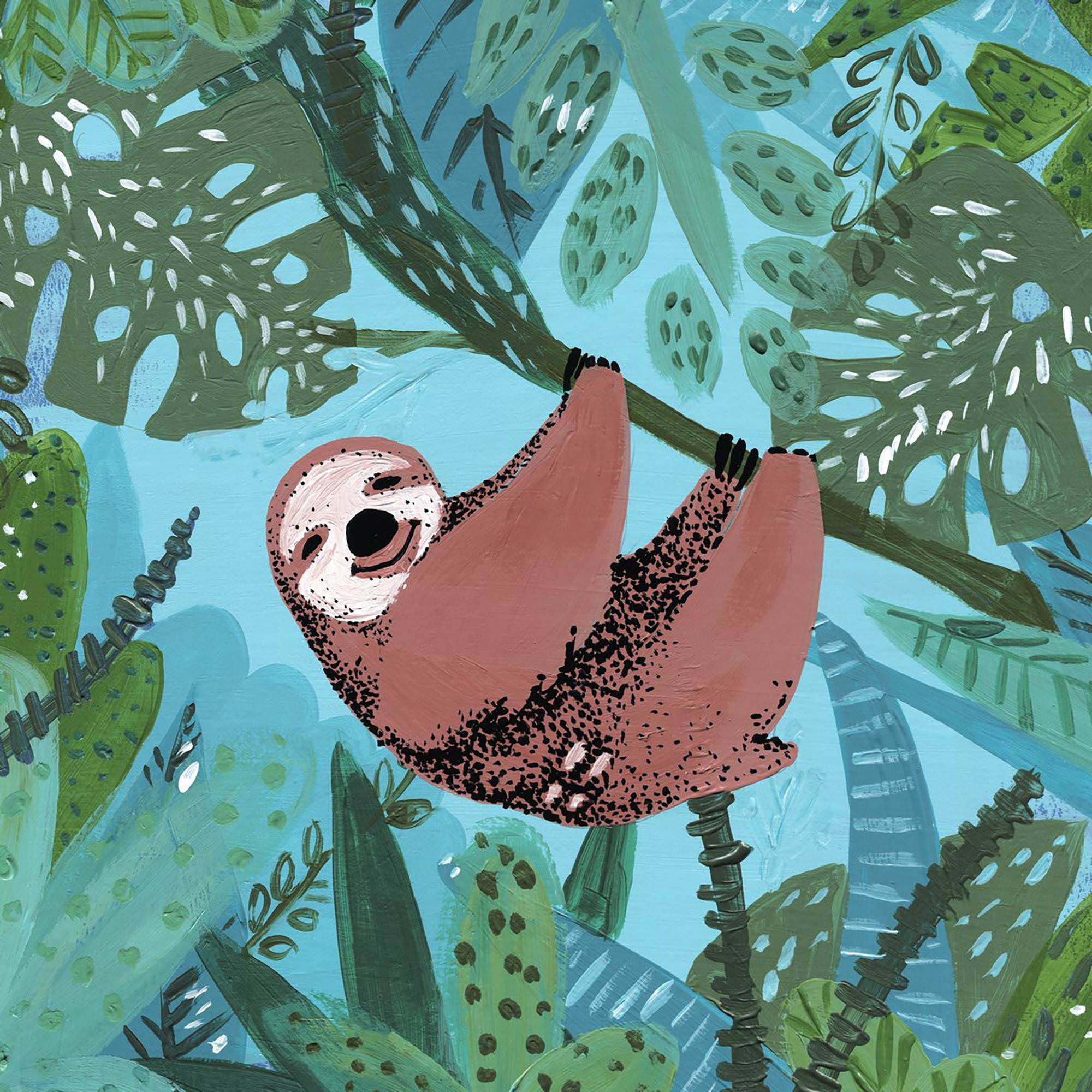 Hanging Happy Sloth Painting Print on Wrapped Canvas