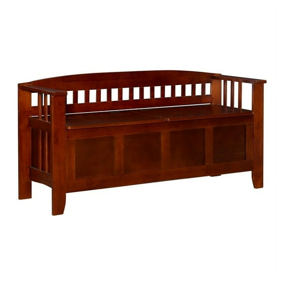 Kingfisher Lane 17" Split Seat Wood Storage Bench in Walnut Brown