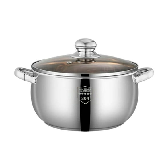 Elainilye Stainless Steel Soup Pot with Lid, Thick Double Ear Soup Pot, Large Capacity Cooking Pot, Deep Noodles Pot, for Household Vegetable Kitchen Soup