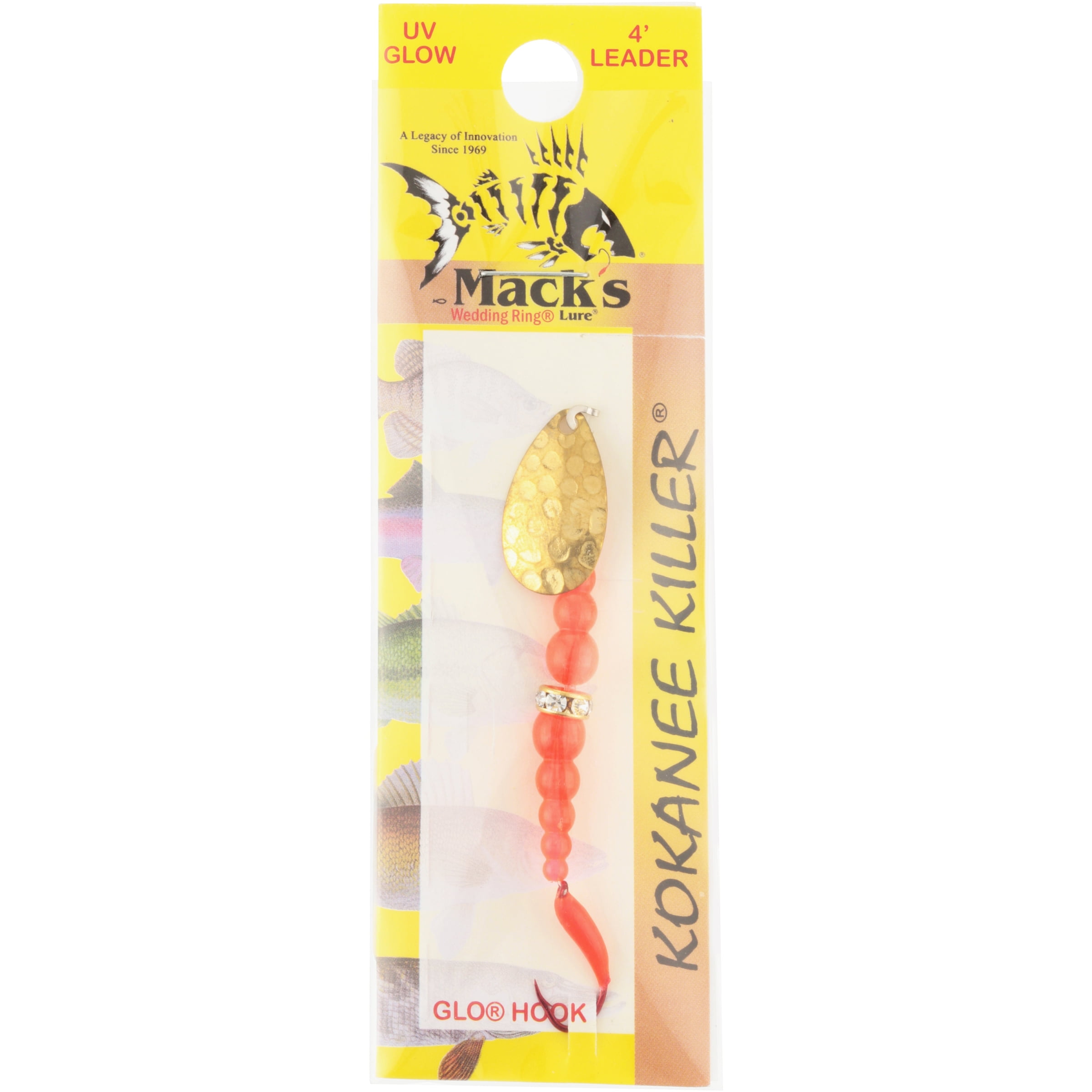 (2 pack) Mack's Lure Kokanee Killer Single Glo Hook Hammered Brass Flo Orange HotCerise 6