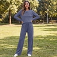 thumbnail image 6 of Women's 2 Piece Lounge Set Pleated Crewneck Top and Wide Leg Pants Relaxed Casual Fleece Travel Matching Outfit, 6 of 7