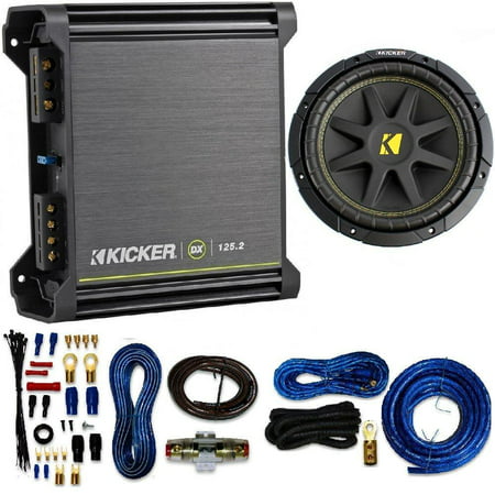 Kicker 125W RMS 2-Channel DX Series Amplifier W/ Kicker Comp 10-Inch Subwoofer 4 Ohm (Black) 4 Gauge Amp (Best Amp For 2 10 Inch Kicker Subs)
