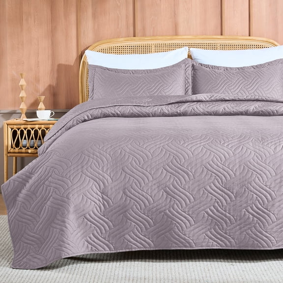 Mosluna King Size Qulit Set, 3 Piece Lightweight Bedspreads, All-Season Coverlet with 2 Pillow Shams, Pink
