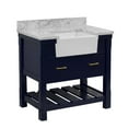 thumbnail image 3 of Charlotte 36" Farmhouse Bathroom Vanity with Royal Blue Cabinet and Carrara Marble Top, 3 of 6