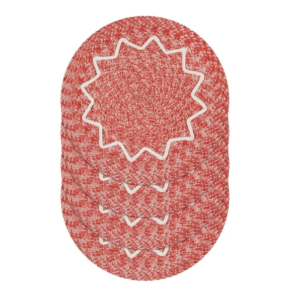 Holiday Braided Ribbon Round 4-pack Table Placemat Set - 15" Diameter - 100% Jute, Red & White