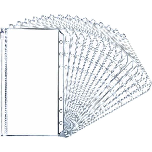 16 bolsillos para carpetas A6, bolsillo de plástico con cremallera, sobre económico A5, 6 agujeros, bolsa con cremallera, bolsillos para carpetas, para documentos, efectivo, tarjetas de crédito, fot