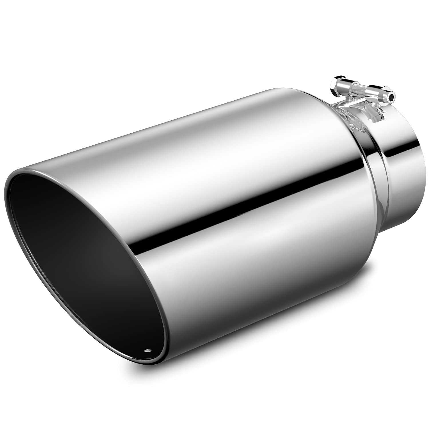 LCGP 4 Inlet x 5 Outlet x 12 Overall Length Clamp On Universal Stainless Steel Polished Diesel Exhaust Tailpipe Tip 4 Inch Inlet Exhaust Tip