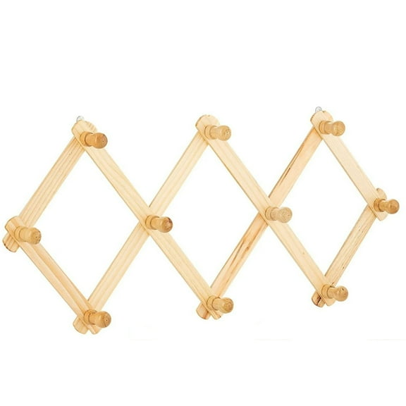 Accordion Style Wood Expandable Rack Hat, Cap, Belt, Umbrella Coffee Mug Wall Wooden Pegs 1 Pack