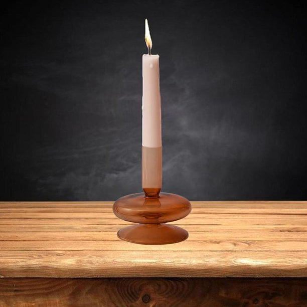 1Pack Glass Candle Stick Holders Brown Crystal Taper Candles Holder Table Centerpieces for Buring Candles