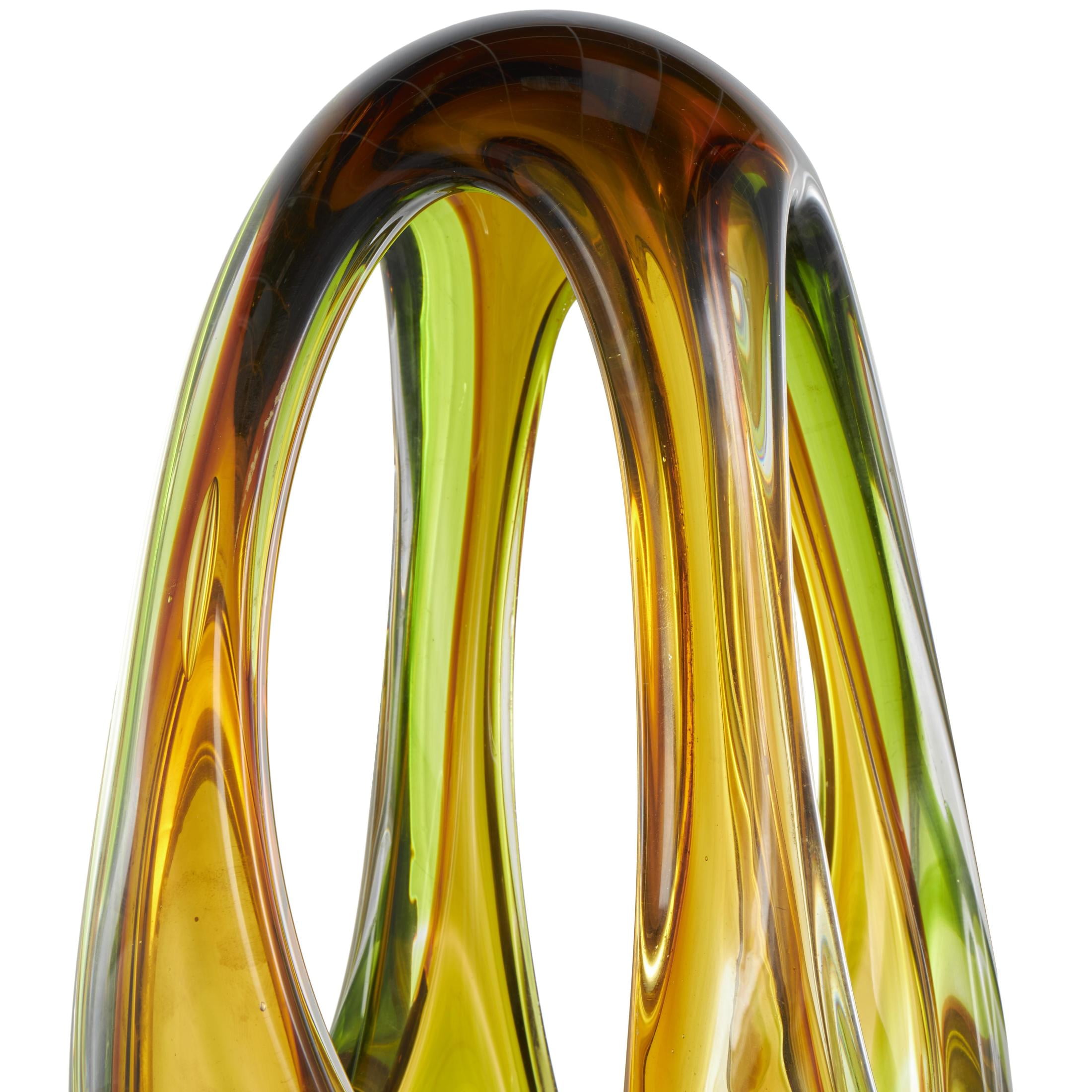 6" x 21" Orange Glass Ombre Cutout Abstract Sculpture with Green Accents, by DecMode