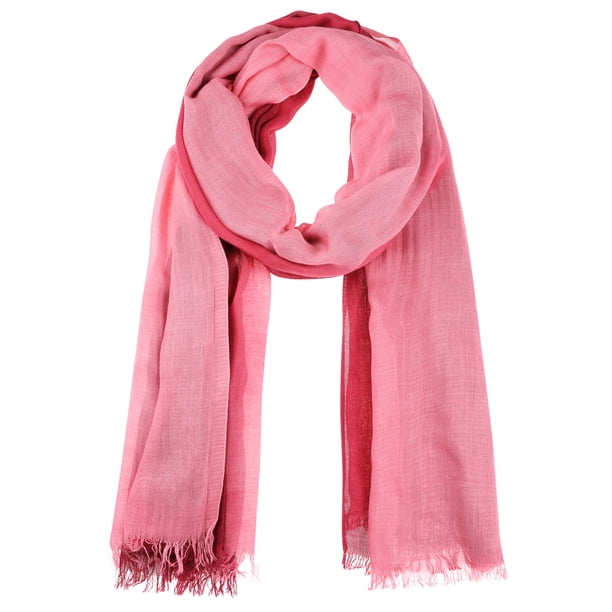 INSPIRAR CHIC Bufandas de Algodón y Lino para Mujeres en el Día de la Madre, Color Gradiente Ombre, Suave Pañuelo Hijab, Chal de 74.8"x35.4" Rosa+Rojo Vino
