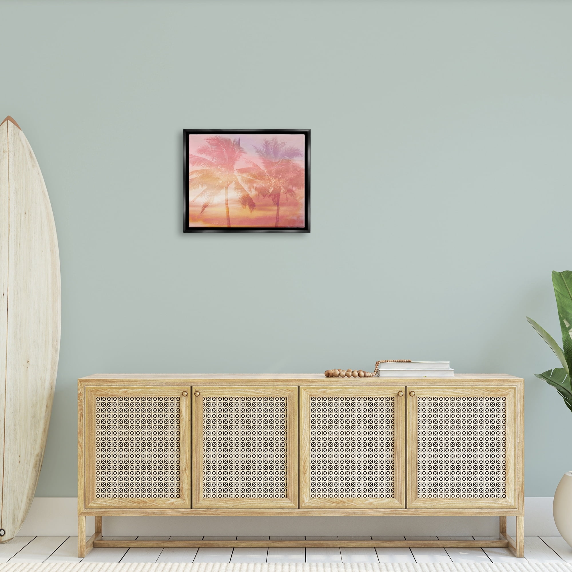 Stupell Industries Summer Palm Trees Sunrise Tropical Windblown Leaves Graphic Art Jet Black Floating Framed Canvas Print Wall Art, Design by Mia Jensen