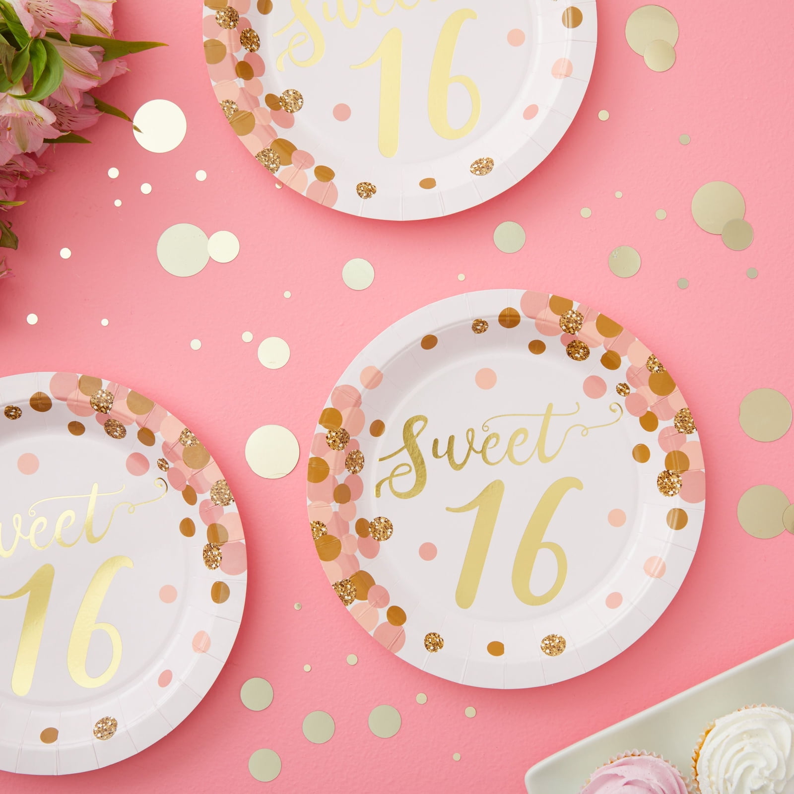 48Pcs Sweet 16 Rose Gold Party Disposable Paper Plates 7" for Birthday Party 