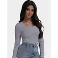 thumbnail image 6 of Womens Long Sleeve Scoop Neck Shirts Knit Tops Slim Fitted Tees Basic Casual Fall Outfits, 6 of 6