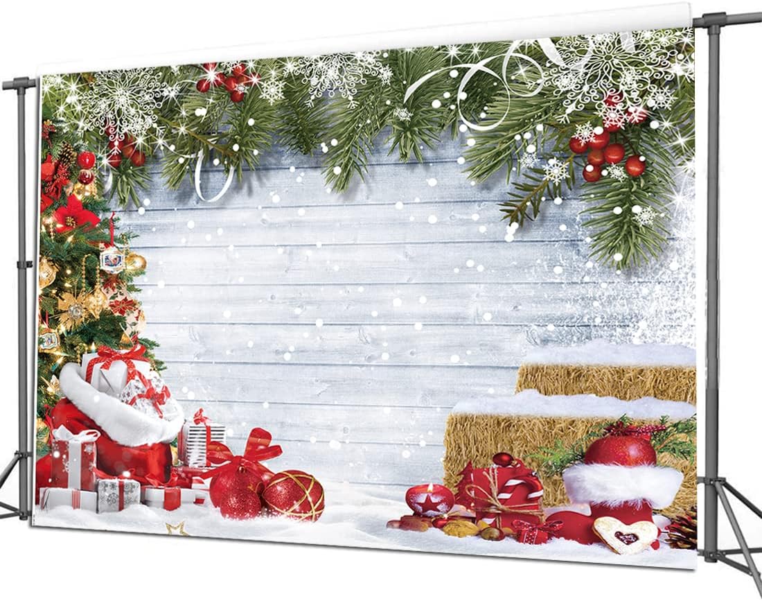 Fond Photo Noël Flocons De Neige - 7x5 Pieds (2.2x1.5m), Polyester, Motif Bokeh Rouge, Pour Studio Et Fêtes - 5