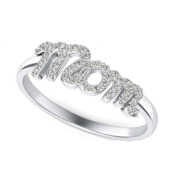 1Ct Round Cut Real Moissanite 14k White Gold Plated MOM Ring For Mothers Day