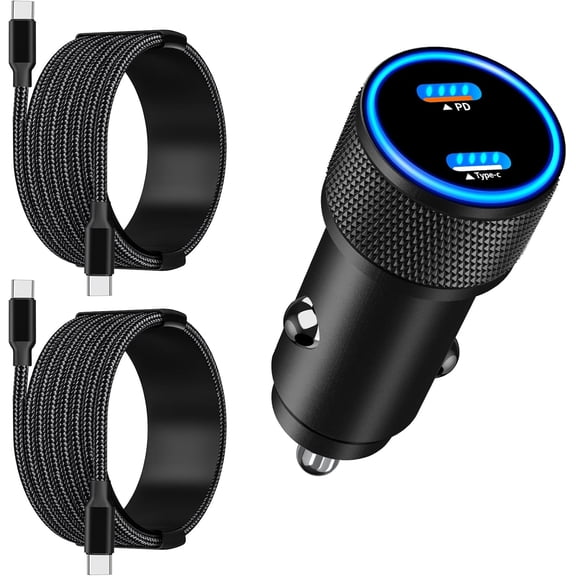 mistyhony 90W Dual PD USB C Car Charger,2Pack Braided Type-C Cable Fast Charging Cigarette Lighter Adapter for iPhone 17/16/15 Series Galaxy Pixel iPad - Titanium Black