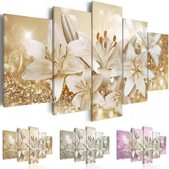 SHAR Dww-art Mural En 5 Parties - Belles Fleurs, Dcoration En Toile Intiss Pour Salon, Dcoration Artistique