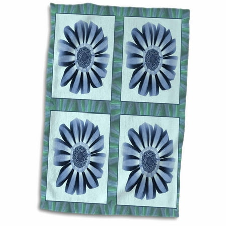 Blue Stripe Border - 3dRose Four baby blue and navy striped flowers with blue and green flower petal border - Towel, 15 by 22-inch