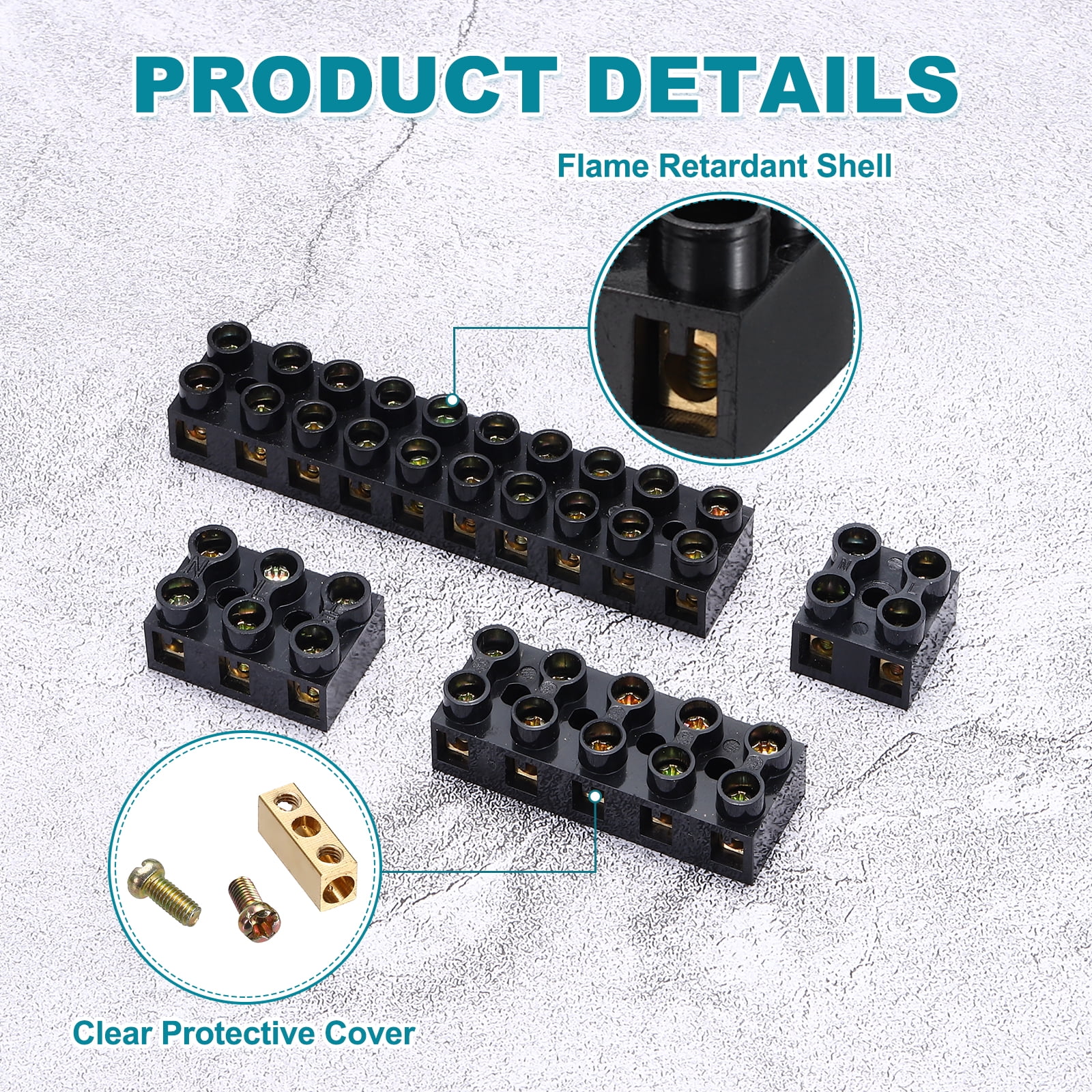 Uxcell 10pcs Dual Row Terminal Block, 10 Positions 500V 10A Screw Terminals Strip, Cable Barrier Block Strip for Home Appliances, Electronic Circuits, Black