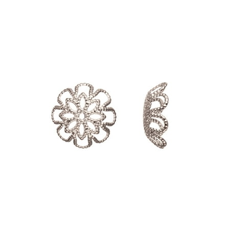 Brass Bead Caps - Bead Cap, Silver-Plated Brass, Rounded Flower With Beaded Lines, 16x5mm pack of 20 (2-Pack Value Bundle), SAVE $1