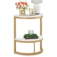 thumbnail image 6 of Tribesigns 2-Tier End Table Semi Circle, Small Half Round Side Tables Living Room with Storage Shelf, Wood Accent Table Slim C Table for Sofa Couch, Living Room Bedroom Small Space(White and Gold), 6 of 6