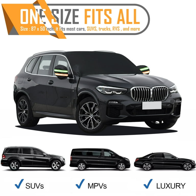 Chanvi Windshield Snow Cover Large Car Covers with 4 Layovers with 4 Layers Protection Straps Double Fixed Design Windproof Outdoor Car Snow