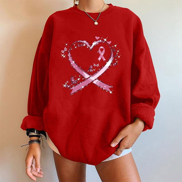 Simua Breast Cancer Awareness Sweatshirt for Women Pink Ribbon Sweatshirts We Fight Together Pullover Tee