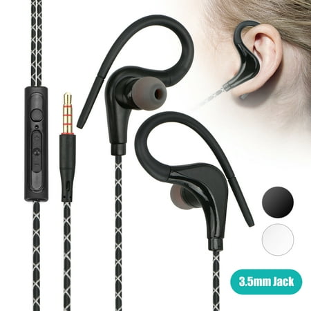 Wired Sport in-Ear Earbuds with Microphone, Wrap Around Running Headphones with Over Ear Hook, Sweatproof Earphones for Heavy Workout Gym Exercise