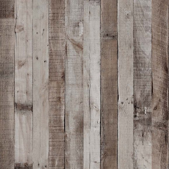 Dundee Deco's Distressed Wooden Brown, Beige Planks Peel and Stick Self Adhesive Removable Wallpaper, Roll 18 ft. X 18 in. (5.5m X 45cm), 26.6 sq. ft. (2.5 sq. m)