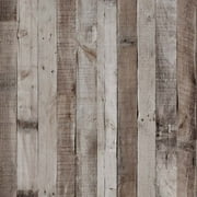 Dundee Deco Peel and Stick Self Adhesive Wallpaper - Distressed Wooden Brown, Beige Planks, 18 ft x 18 in